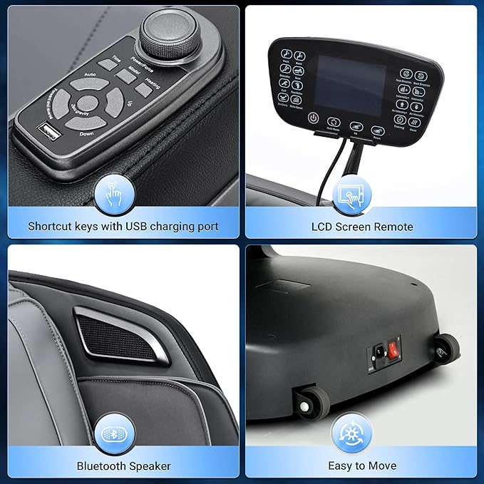 Full Body Zero Gravity Shiatsu Massage Chair with Fully Assembled, LCD Screen, Shortcut Keys, USB Charging Port, Heat, for Loved Ones, Parents, Black