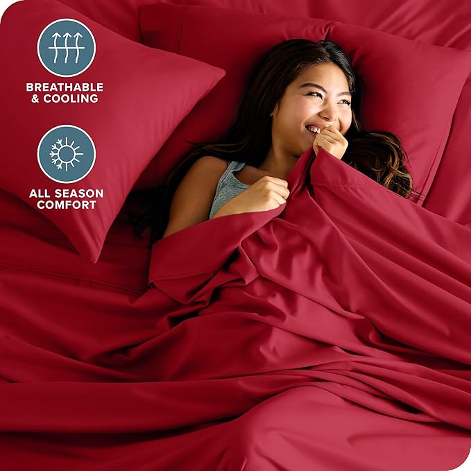 Bare Home King Sheet Set - Luxury 1800 Ultra-Soft Microfiber King Bed Sheets - Double Brushed - Deep Pockets - Easy Fit - 4 Piece Set - Bedding Sheets & Pillowcases (King, Red)
