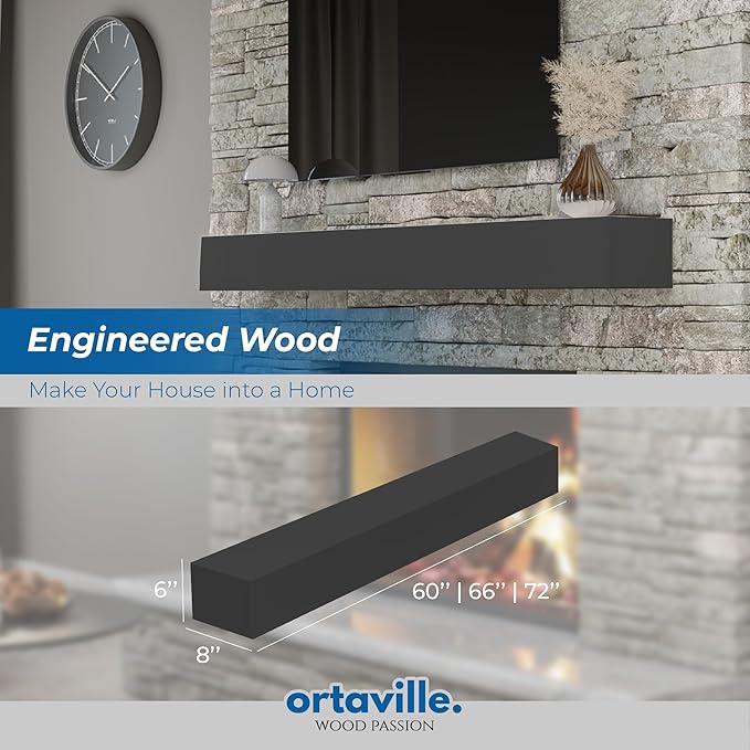 72" Floating Mantel Shelf - Modern White Fireplace Mantel with Matte Lacquer Finish for Living Room Elegance (72", Slate Grey)