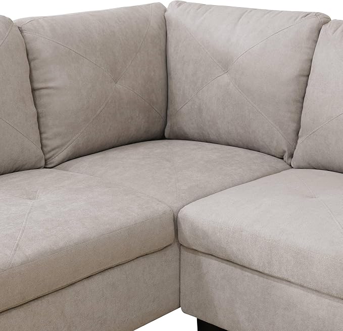 NicBex Sectional Couch 3 Pieces Sofa Set with Right Chaise Flannel L Shaped Cloud Couch for Living Room Furniture Sets with Storage Ottoman, Modular Sofa for Living Room & Apartment, Off-White