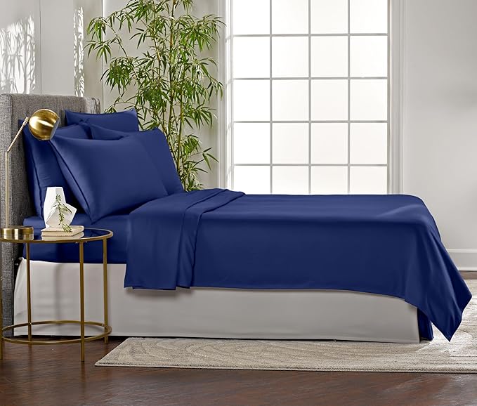 King Sheets by Pure Bamboo, Genuine 100% Organic Viscose Derived from Bamboo Bed Sheet Set, Luxuriously Soft & Cooling, Double Stitching, Lifetime Quality Promise (King, Cobalt Blue)