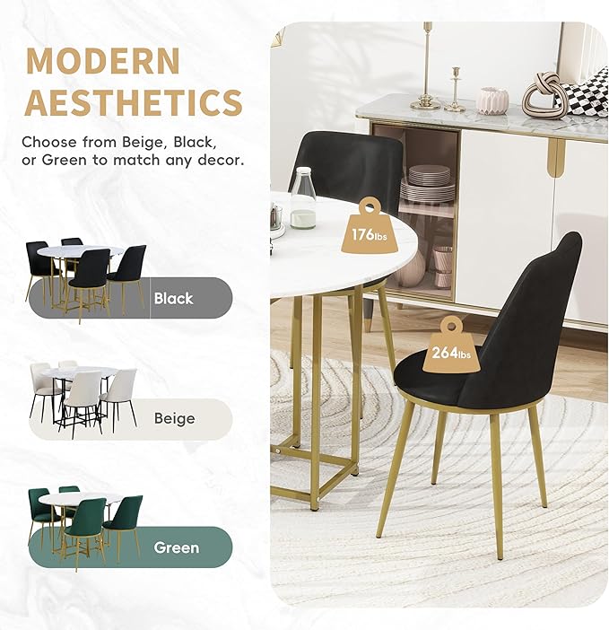 Ball & Cast Space-Saving 5-Piece Extendable Kitchen Dining Table Set w/ 4 Upholstered Chairs,Round Faux Marble Top with Golden Frame,Compact Foldable Design,for Small Spaces,White+Black