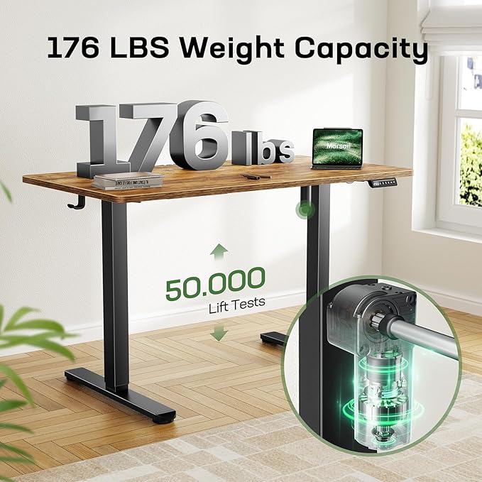 Marsail Electric Standing Desk with One-Piece Desktop,55 x 30 inch Height Adjustable Office Gaming Computer Desk with Deeper Tabletop,Home Office Stand up Desk with 4 Memory Presets, table for Bedroom