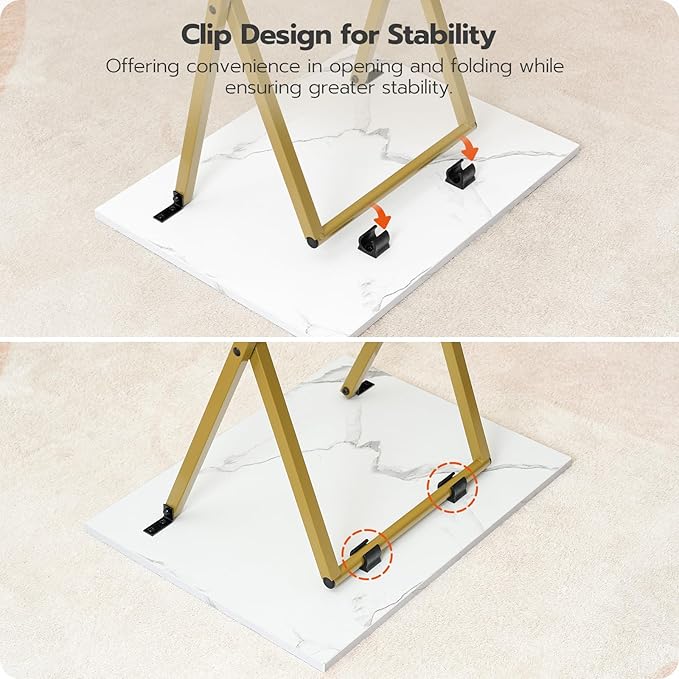 HOOBRO Folding TV Tray Tables, Set of 4 TV Trays with Storage Rack, Industrial Side Table for Eating at Couch, Foldable Snack Table for Small Space, Easy Assembly, Marble and Gold DM50BZ01