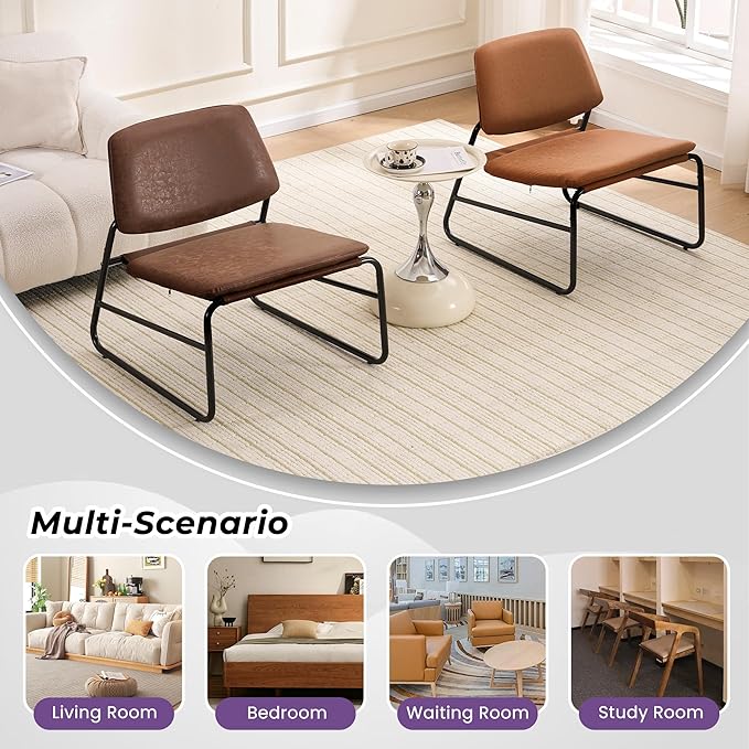 Modern Accent Chair Comfy Living Room Chair Armless Sling Accent Chairs Upholstered Side Sitting Chairs with Metal Frame for Office Reception Reading Bedroom Waiting Room, Brown