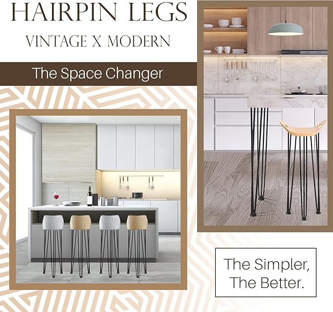 TEN49 Heavy Duty Hairpin Table Legs - 34 Inch Industrial Black Furniture Legs - 1/2" Extra Thickness 3 Solid Rods Metal Table Legs - Fit for Mid-Century Modern Console Desk, Entryway Table Legs