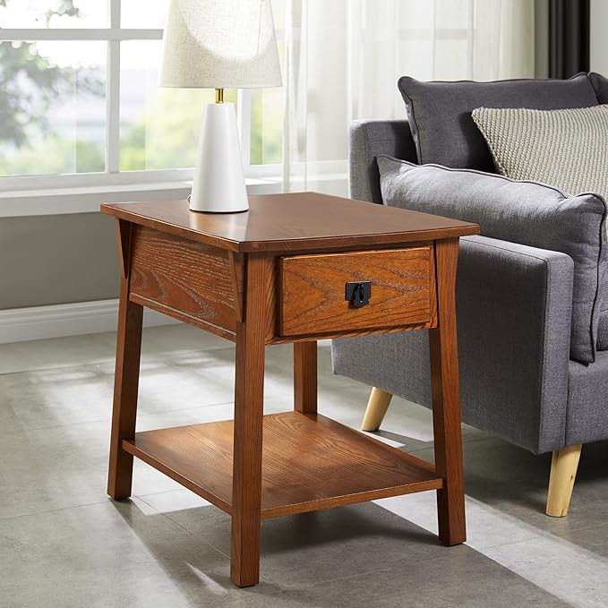Leick Home Mission End Table, Solid Wood, 1 Storage Drawer, Secret Compartment, Bottom Display Shelf, Easy-Assembly, For Living Room/Bedroom, Russet, 24 in L x 20 in W x 24 in H, 9066-SC