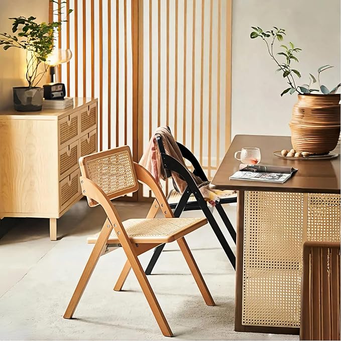 Simple Rattan Dining Chair Set of 2, Foldable Lounge Chair, Suitable for Living Room, Dining Room, Bedroom Desk Office Chair. (Cherry Color Set of 2)