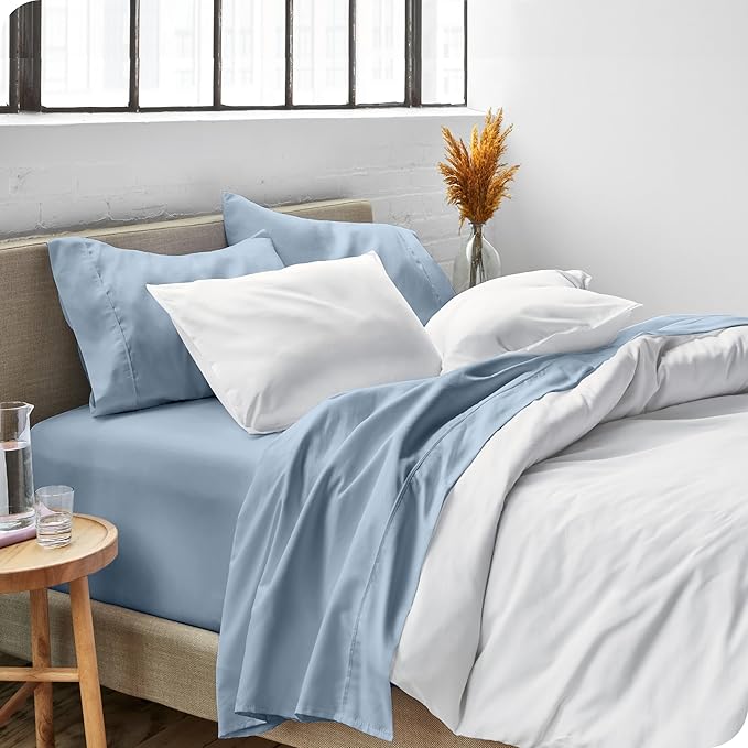 Bare Home Full XL Sheet Set - Luxury 1800 Ultra-Soft Microfiber Full Extra Long Bed Sheets - Double Brushed - Deep Pockets - Easy Fit - 4 Piece Set - Bedding Sheets & Pillowcases (Full XL, Dusty Blue)