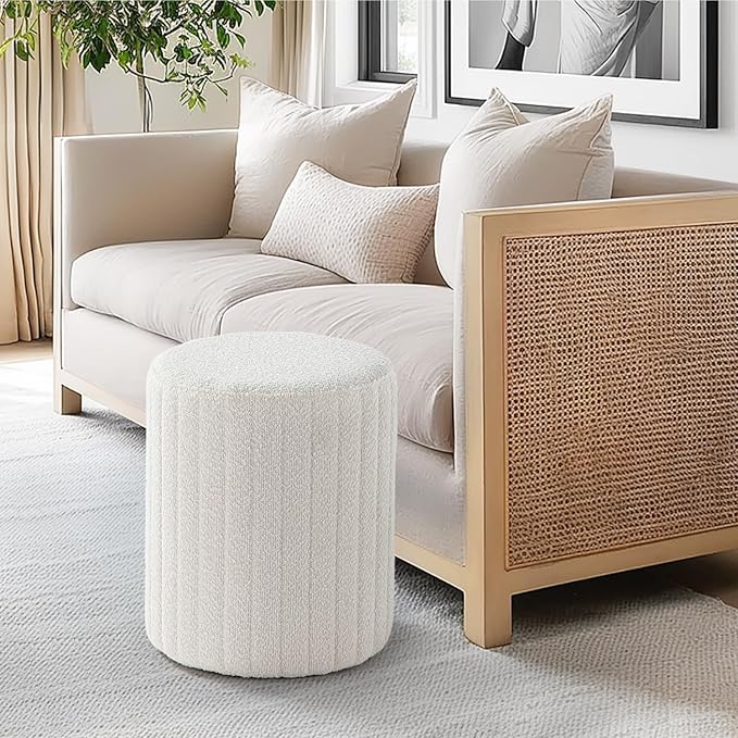 Get Set Style Modern Round Ottoman with Soft Padded Seat, Multifunctional Vanity Chairs for Makeup, Upholstered Footrest Stool Ottoman Foot Stool for Living Room, Bedroom
