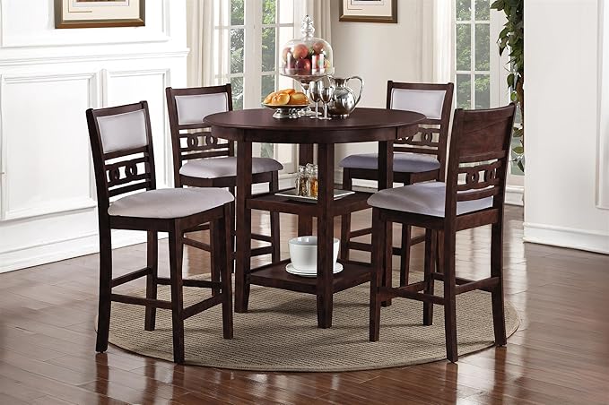 New Classic Furniture Gia 5-Piece Round Counter Height Set with 1 Dining Table and 4 Chairs, 42", Cherry