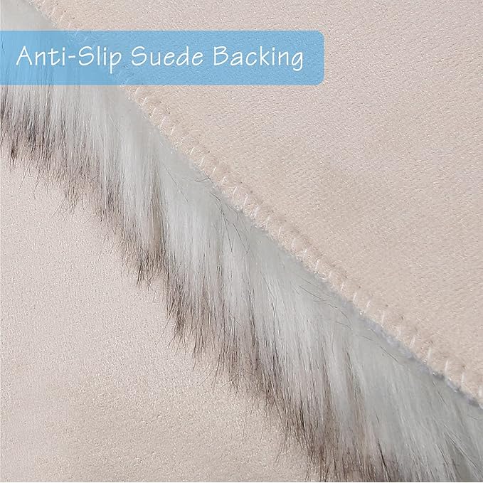 duduta White Black Faux Sheepskin Round Rug 4x4 ft, Fluffy Shag Fur Bedroom Nursery Kids Playroom Rug Dorm Decor Non Slip Washable