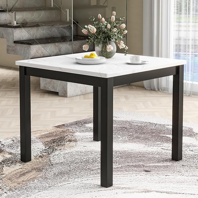 HomSof 5-Piece Counter Height Dining Table Set with One Faux Marble Top Dining Table and Four Velvet-Upholstered Chairs,Blue