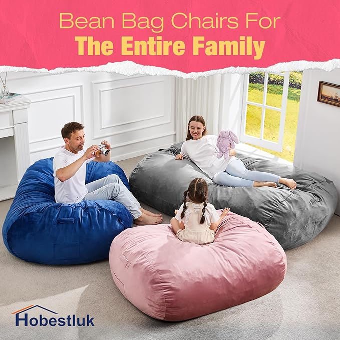 Hobestluk 3FT Bean Bag Chair Large Beanbag with Removable Cover Adult Bean Bag Chair with Portable Handle Desgin for Living Room Bedroom (Blue, 3FT)