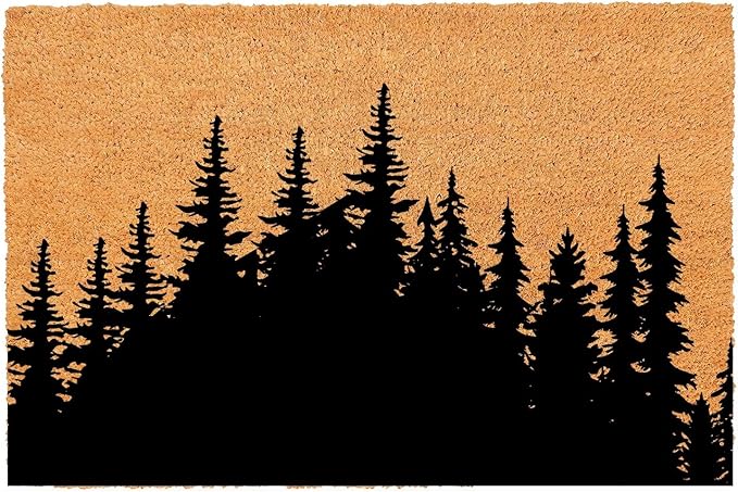 Funny Coir Doormat Tree Line Forest Landscape Front Door Mats Entryway Outdoor Mat with Heavy Duty Front Porch Welcome Mats Entry Natural Coir Brown Prank Novelty Gift Outdoor Mat 23.7x15.7 inch