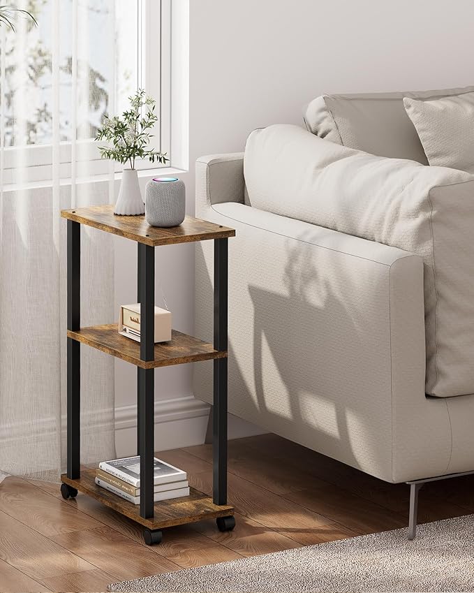 TUTOTAK Small Side Table, Narrow End Table, Bedside Table, Set of 2, Couch Side Table with Wheels for Living Room or Bedroom, Brown TB01BB0612