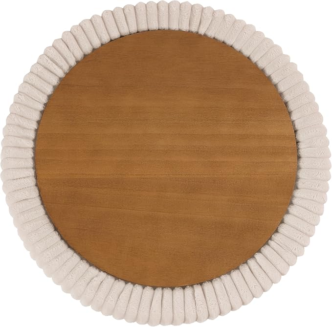 Furniture of America Lennox Modern Chenille 25-inch Round Storage Ottoman with Reversible Flip Top, Upholstered Footstool for Living Room, Bedroom, Entryway, Beige Pink