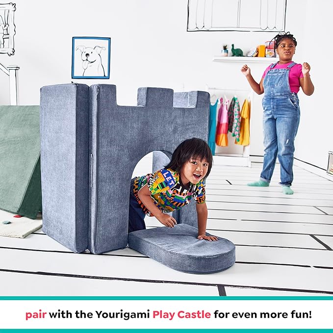 Yourigami Kids and Toddler Play Gym, Playroom Couch Set, Durable Modular Design, Green Meadows
