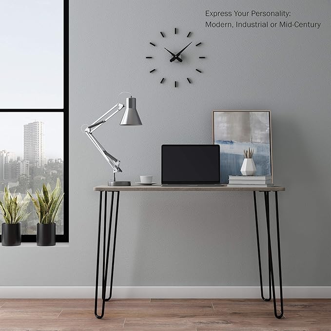 Desk with Hairpin Legs - Modern Industrial Style Home Decor - Woodgrain-Look and Steel Accent Home Office Furniture by Lavish Home (Gray)