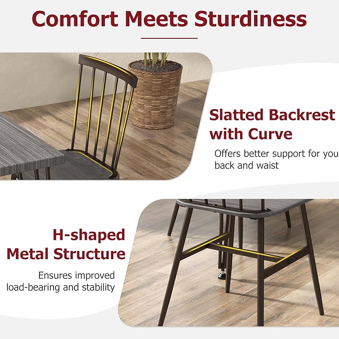 Tangkula Dining Table Set for 4, Kitchen Table and Chairs Set of 4 w/Metal Frame, 360° Swivel Feet, Space-Saving Dinette Table Set for Living Room, Restaurant, Breakfast Nook (Grey Oak)