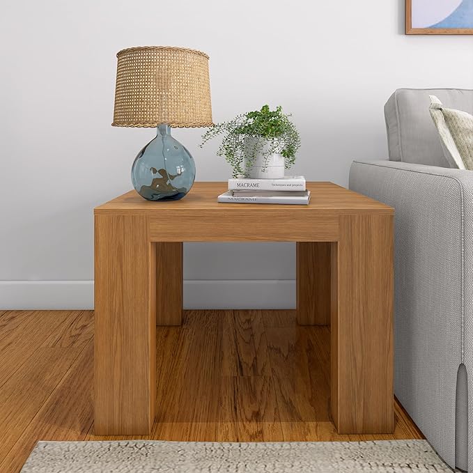 Plank+Beam Modern Square Corner Table, 32", Slim Side Table for Living Room, Mini End Table for Small Spaces, Bedside Night Stand, Pecan Wirebrush