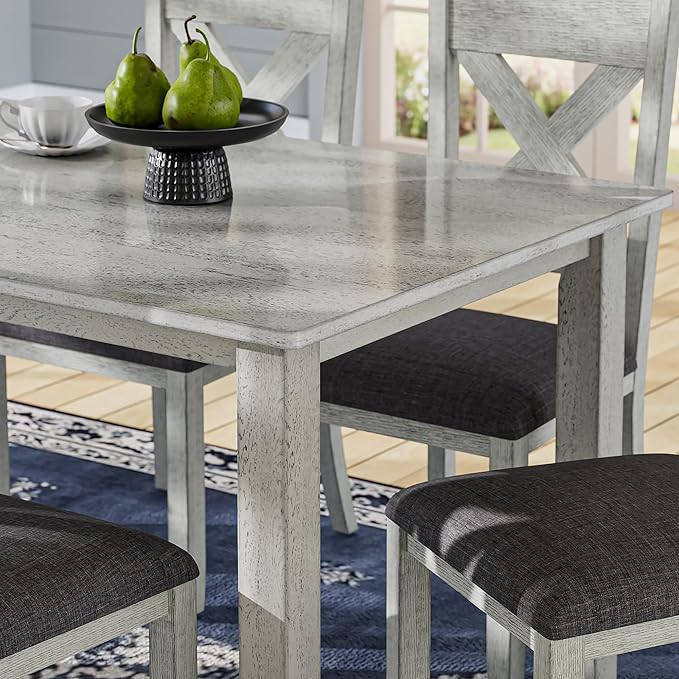 Solid Wood Dining Table, Part of Dining Table Set, Mix and Match Table, Chair Sold Separately for Dining Room, Kitchen, Grey