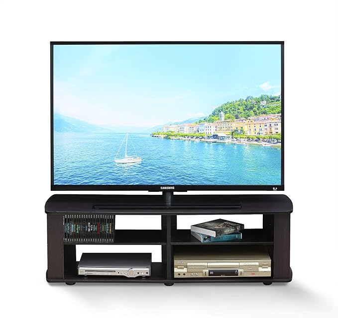 Furinno Nelly Entertainment Center TV Stand, Short 43.3"(W) x13.4(H) x13.1(D), Dark Walnut