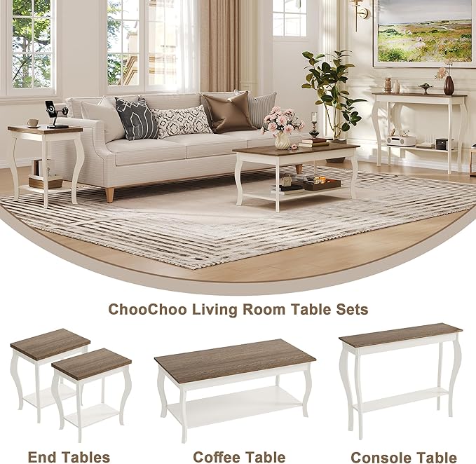 ChooChoo End Tables Living Room, Side Tables Living Room with Curved Legs and Storage Shelf, Small End Tables for Small Spaces, Soft White