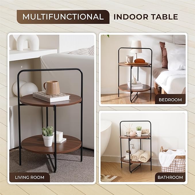 Mijas 2-Tier Side Table, Round End Table, A Stylish and Functional Addition for Home & Office, Perfect for Decor, Storage Solutions, and Enhancing Any Living Space (Brown)