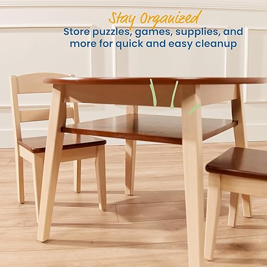 ECR4Kids Hideaway Table and Chair Set, Kids Furniture, Dark Walnut/Antique White, 3-Piece