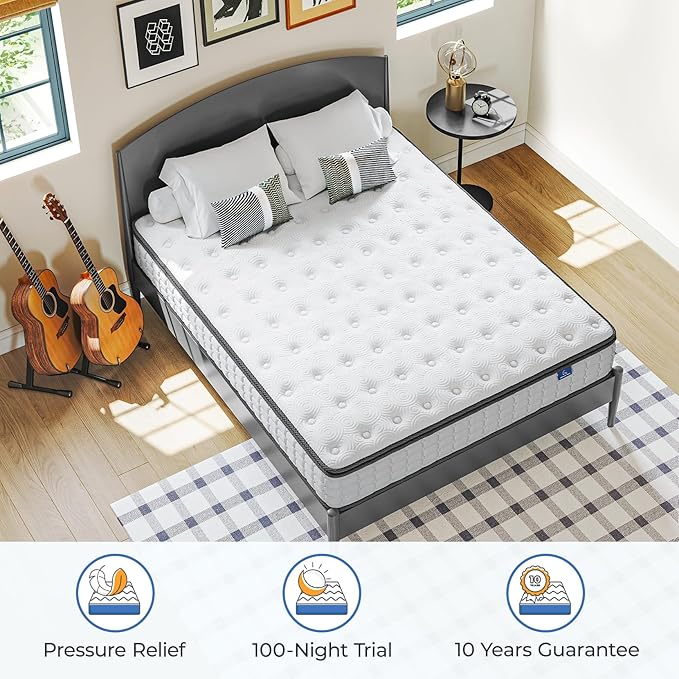 Vesgantti Twin Mattress, 10 Inch Hybrid Twin Size Mattress in a Box, Single Bed Pillow Top Mattresses, Foam and Pocket Coils Innerspring Mattresses, Pressure Relief, Medium Firm Feel