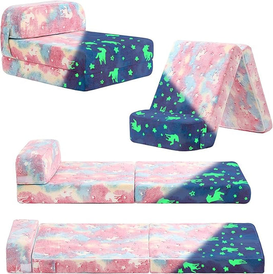Tiita Folding Sofa Bed for Kids, Toddler Fold Out Couch Bed with Removable Cover, Kids Futon Sleeper Chair Folding Bed Mattress for Kids Room, Living Room, Guest Room,Colorful