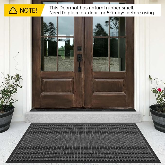 Sturdy Front Door Mat Outside Entrance, 4' x 3' All-Season All-Weather Doormat Waterproof, Stain and Fade Resistant, Natural Rubber Indoor Outdoor Welcome Door Mat Trap Dirt