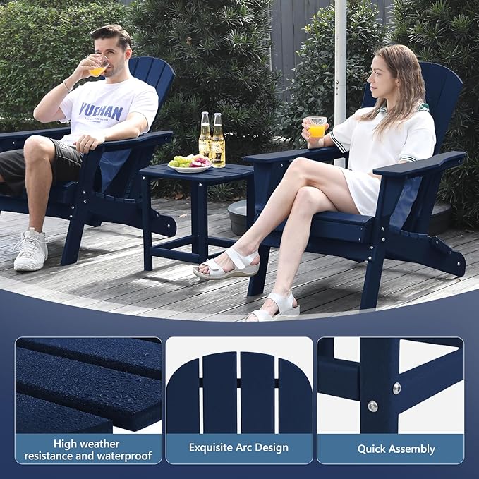 Hdpe Outdoor Adirondack Side Table, Wooden Textured, Set for Patio, Garden, Porch, Pool Composite Patio, Backyard, Bathroom and Indoor, Maintenance & Weather Resistant(Navy Blue)