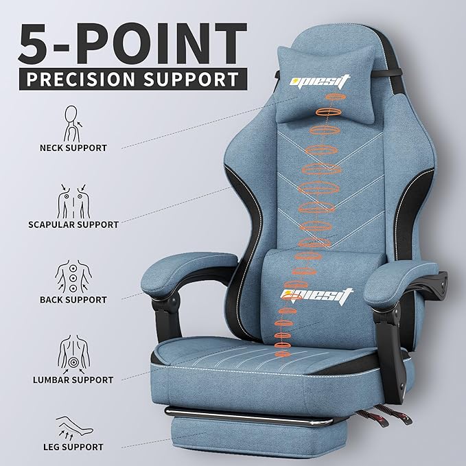 Gaming Chair,Fabric Computer Chair with Pocket Spring Cushion,400 lb Load Capacity,Ergonomic Office Chair with Footrest,Height Adjustable Video Gamer Chair with Lumbar Support (Blue)