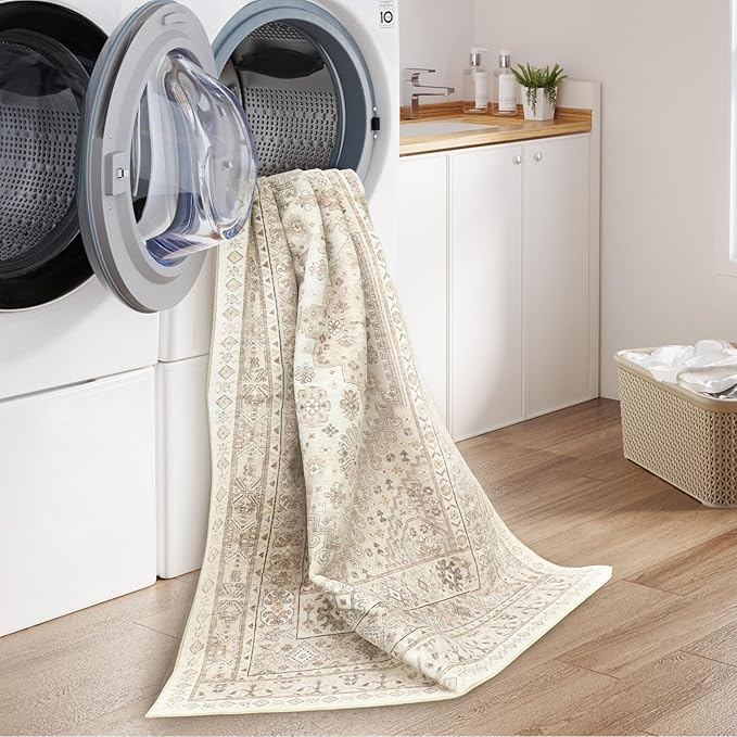 zesthome 9x12 Area Rugs,Stain Resistant Washable Rug,Ultra-Thin Rugs for Living Room,Bedroom,Non-Slip Backing Home Decor Large Area Rug (Cream/Beige,9'x12')
