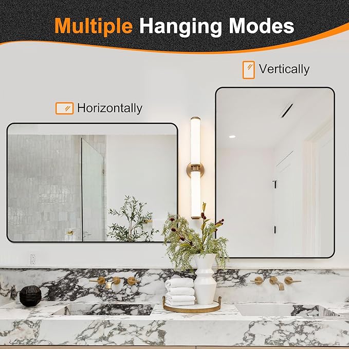 Delma Bathroom Mirror, Black Framed Bathroom Mirror for Over Sink, High-Definition Vanity Mirror, Versatile Mirror for Bathroom, Hangs Horizontally or Vertically(40x28, Black)