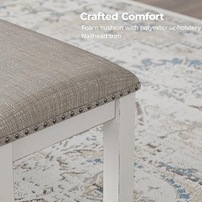 Signature Design by Ashley Robbinsdale Large Upholstered 48" W Dining Bench, Light Gray & White