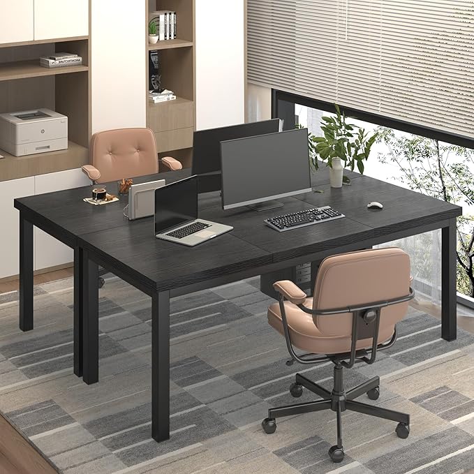 63 Inch Long Computer Desk, Home Office Desk, Modern Table for 2 Person Kids Student Gaming Computer Desk, Simple Office Table for Work,Craft, Writing, Studying, Etc., Black.