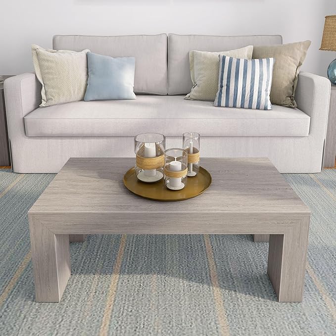 Plank+Beam Modern Rectangular Coffee Table, 40", Rectangle Coffee Table for Living Room, Mini Center Tables for Small Spaces, Small Living Space Tea Table, Seashell Wirebrush