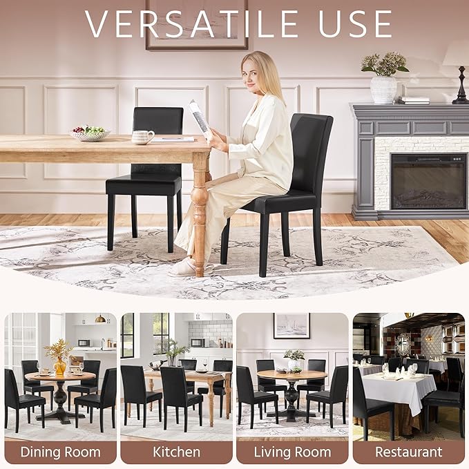Yaheetech Dining Chairs Set of 2 Faux Leather Modern Dining Room Chairs with Rubberwood Legs and Padded Seat for Kitchen/Living Room/Restaurant, Black