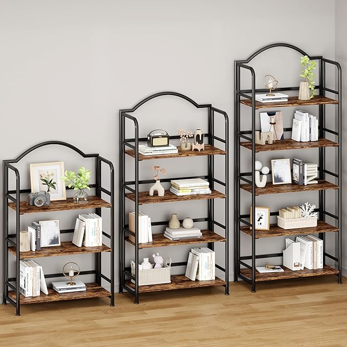 No-Assembly Folding Bookshelf Storage Shelves 5 Tiers Vintage Multifunctional Plant Flower Stand Storage Rack Shelves Bookcase for Home Office