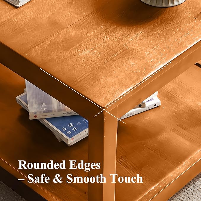 Side Table, Solid Wood Square End Table with Storage Shelf, 2-Tier Coffee Table for Living Room, Rubber Wood Small Sofa Table, Nightstand 23.62 H x 23.62 W x 23.62 D Inches (Natural)