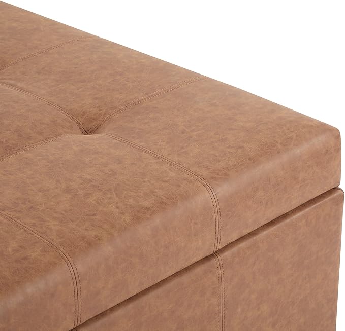 Christopher Knight Home Lorel Faux Leather Square Storage Ottoman Coffee Table, Wooden Ottoman with Storage, Entryway Modern Ottoman Foot Stool, Toy Box Storage for Living Room, Brown