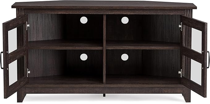 ROCKPOINT Modern Farmhouse 44inch Corner Universal TV Stand Living Room Storage Console, Entertainment Center,Espresso