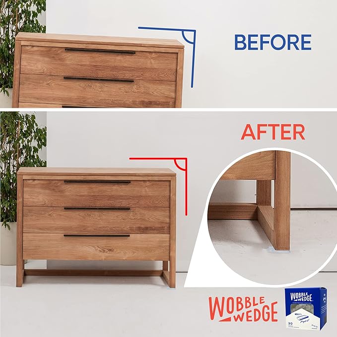 The Original Wobble Wedge Rigid Plastic Shims-MADE IN USA - Heavy-Duty Leveling Wedges for Furniture, Tables, Toilets, Home Improvement & Work Projects-Transparent Plastic Shim, Leveling Feet, 30 Pack