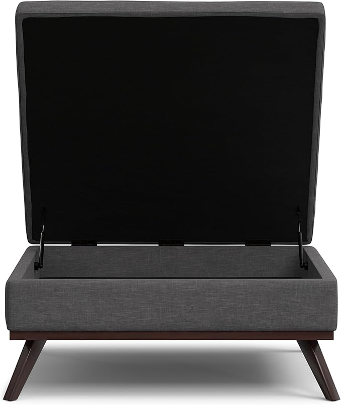 SIMPLIHOME Owen 40 inch Wide Mid Century Modern Square XL Coffee Table Storage Ottoman in Slate Grey Polyester Fabric, Assembled, for The Living Room, Entryway and Family Room