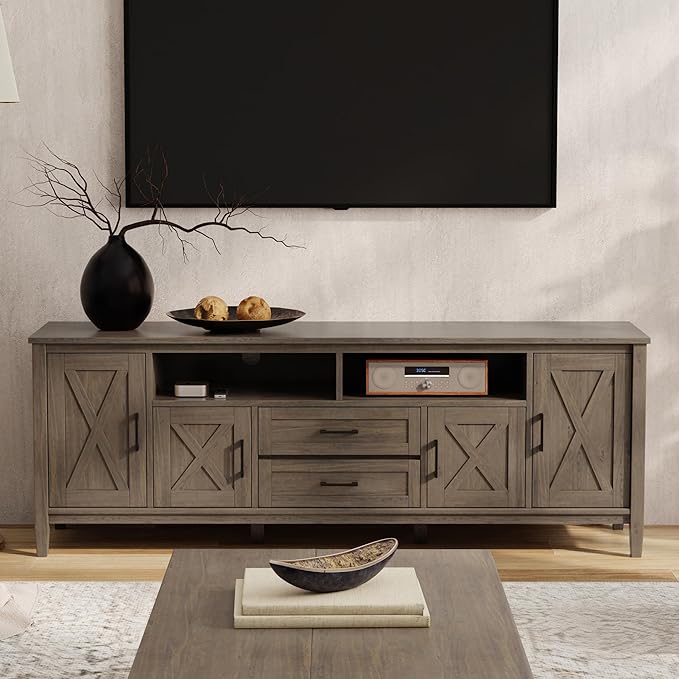 SIMPLIHOME Ela SOLID WOOD 72 inch Wide Transitional TV Media Stand in Smoky Brown For TVs up to 80 inches for the Living Room and Entertainment Center