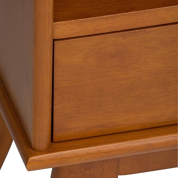 SIMPLIHOME Draper 22 inch Mid-Century Modern 6 Cubbie Bookcase with Drawer (Set of 2) in Teak Brown for The Living Room, Study Room and Office