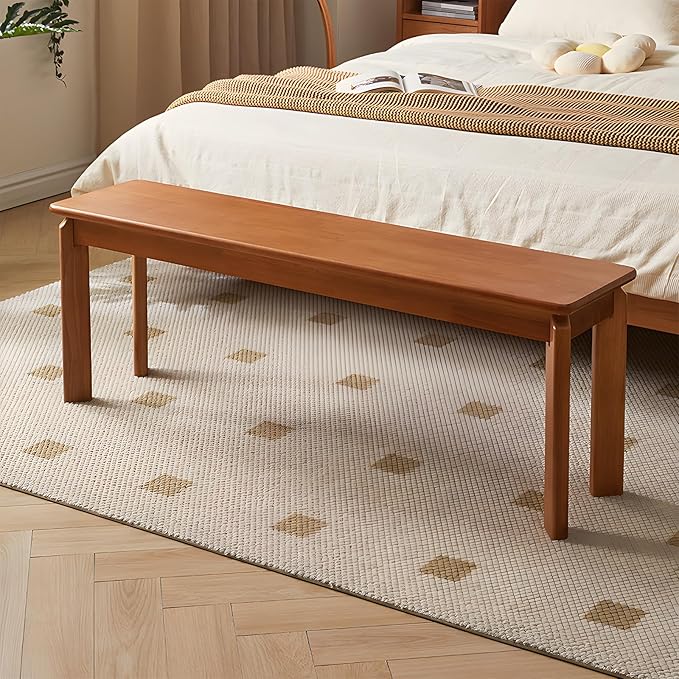 Dining Bench, Solid Wood Bench with Wide Seat, Mid Century Modern Bench, End of The Bed Bench, 47.2" L x 11" W x 16.5" H(Natural)